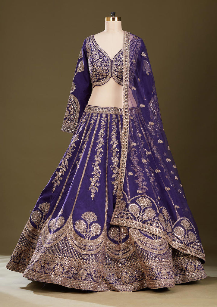 Purple Cording Raw Silk Readymade Lehenga