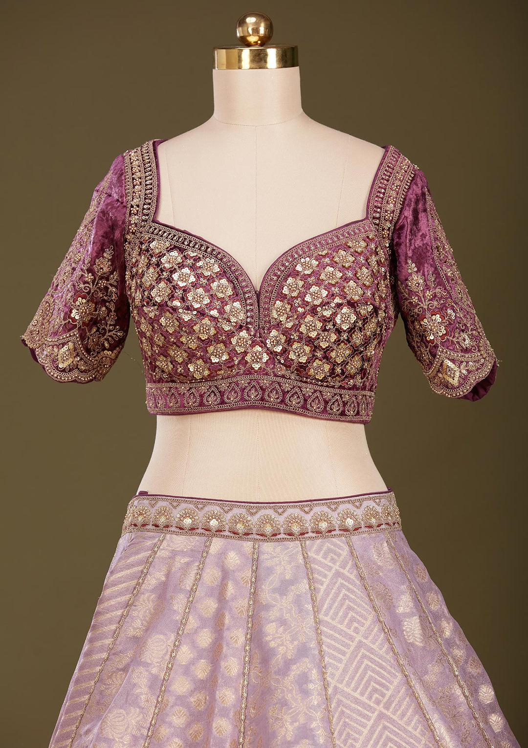 Mauve Cording Brocade Readymade Lehenga