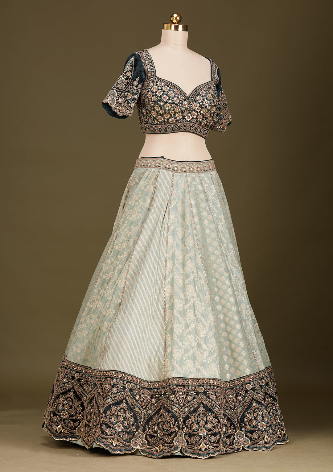 Teal Green Cording Brocade Readymade Lehenga