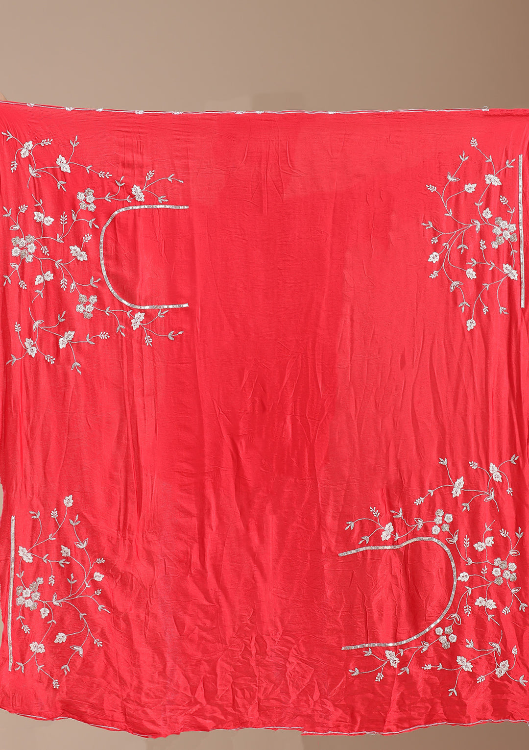 Red Aariwork Semi Crepe Semi-Stitched Lehenga