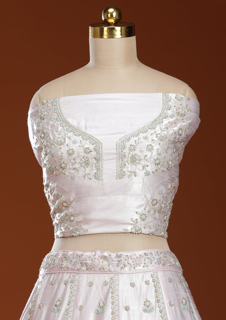 Pink Cording Soft Raw Silk Semi-Stitched Lehenga