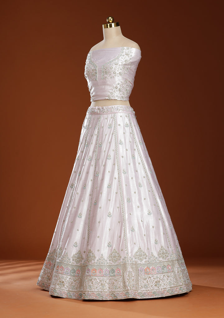 Pink Cording Soft Raw Silk Semi-Stitched Lehenga