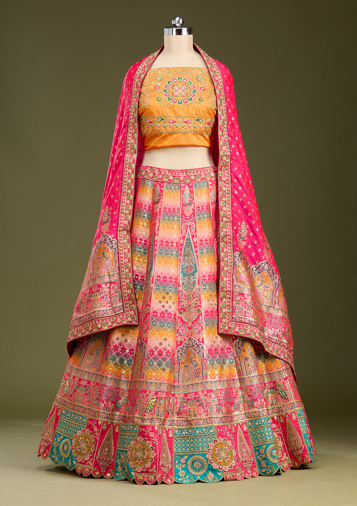 Mustard Stonework Banarasi Readymade Lehenga