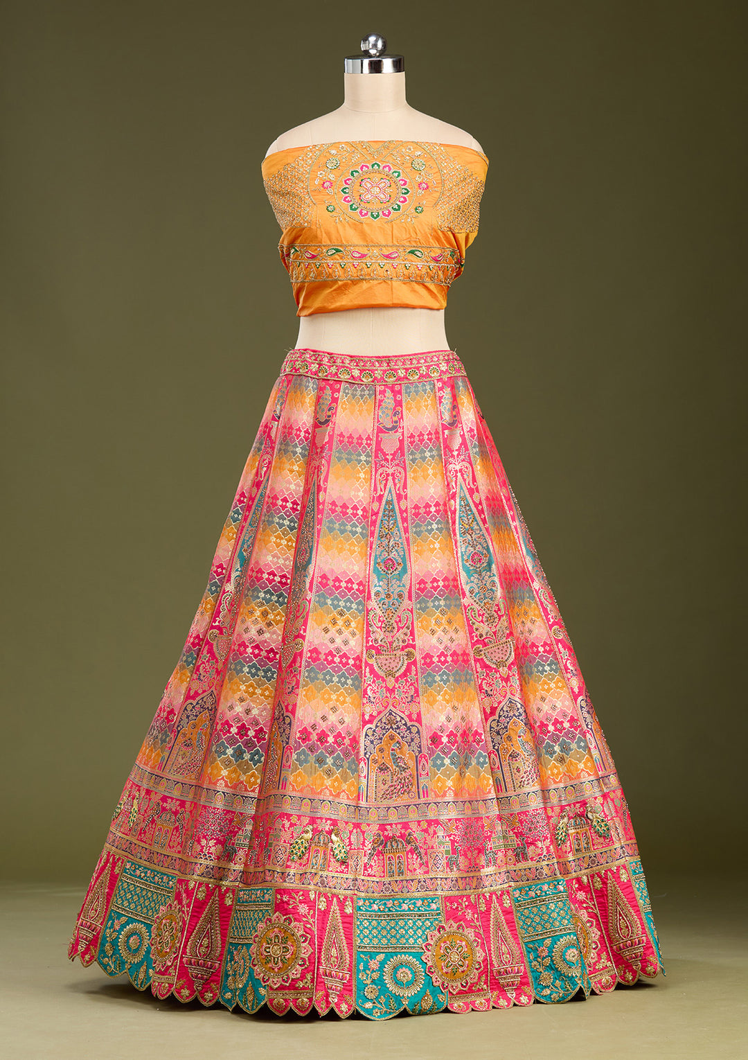 Mustard Stonework Banarasi Readymade Lehenga