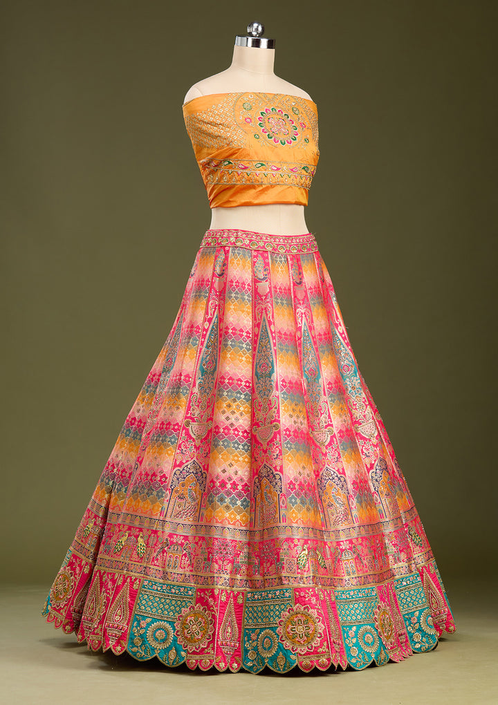 Mustard Stonework Banarasi Readymade Lehenga