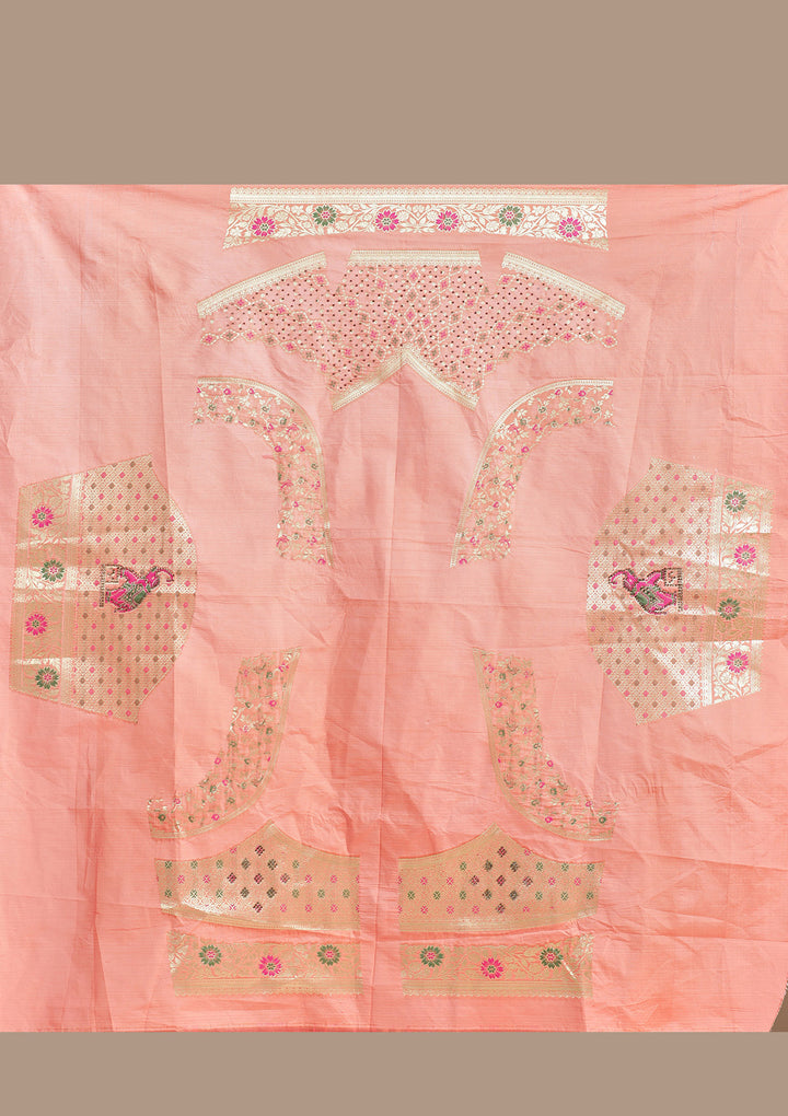 Peach Stonework Banarasi Semi-Stitched Lehenga