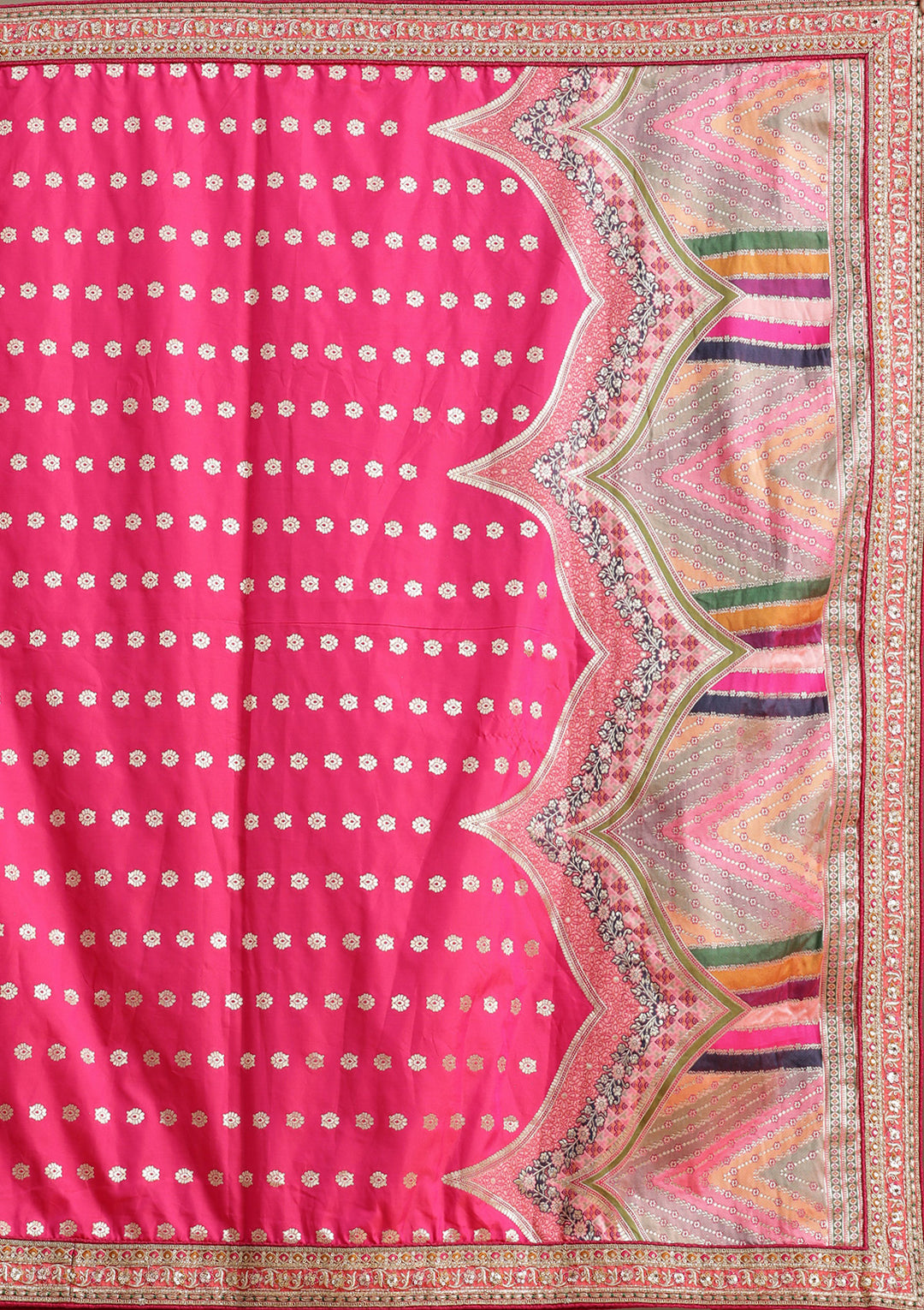 Peach Stonework Banarasi Semi-Stitched Lehenga