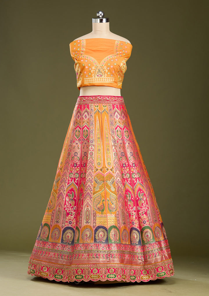 Mustard Stonework Banarasi Readymade Lehenga