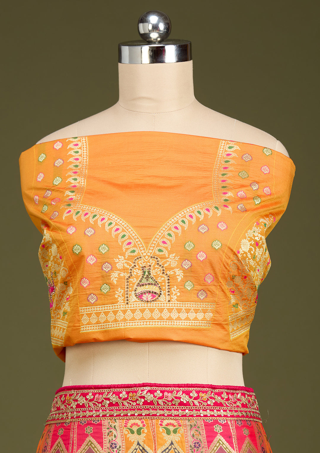 Mustard Stonework Banarasi Readymade Lehenga