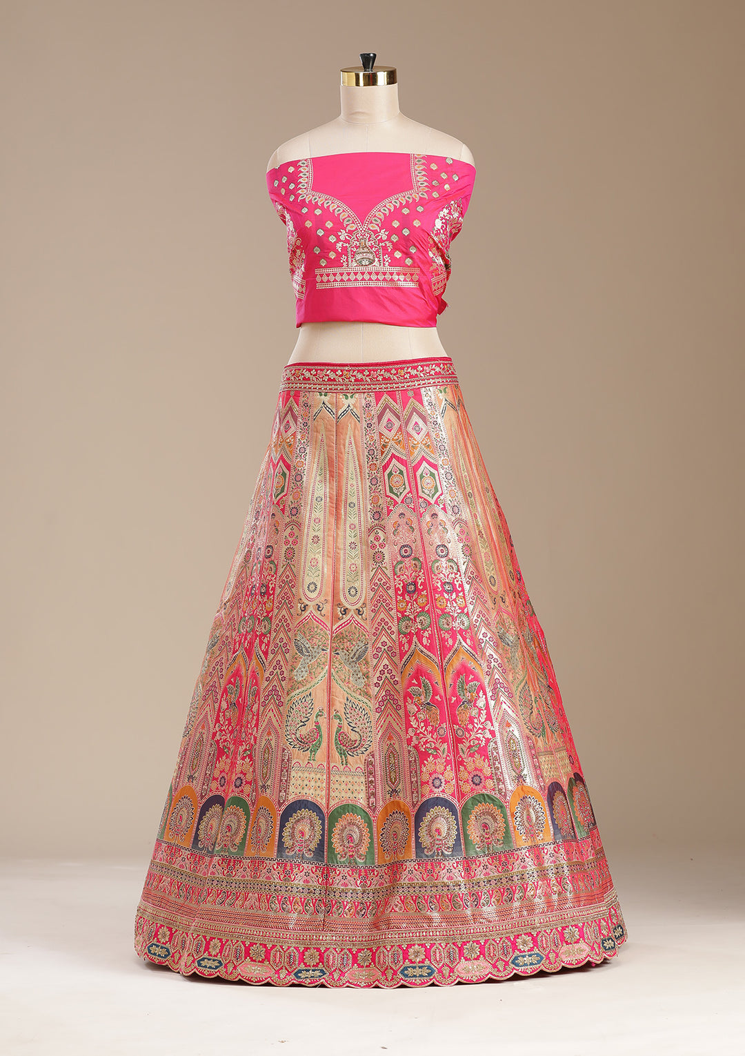 Rani Pink Stonework Banarasi Semi-Stitched Lehenga