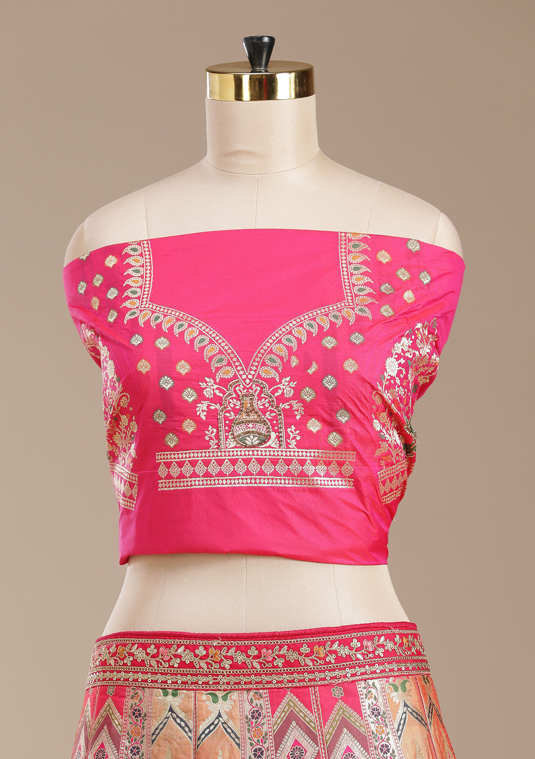 Rani Pink Stonework Banarasi Semi-Stitched Lehenga