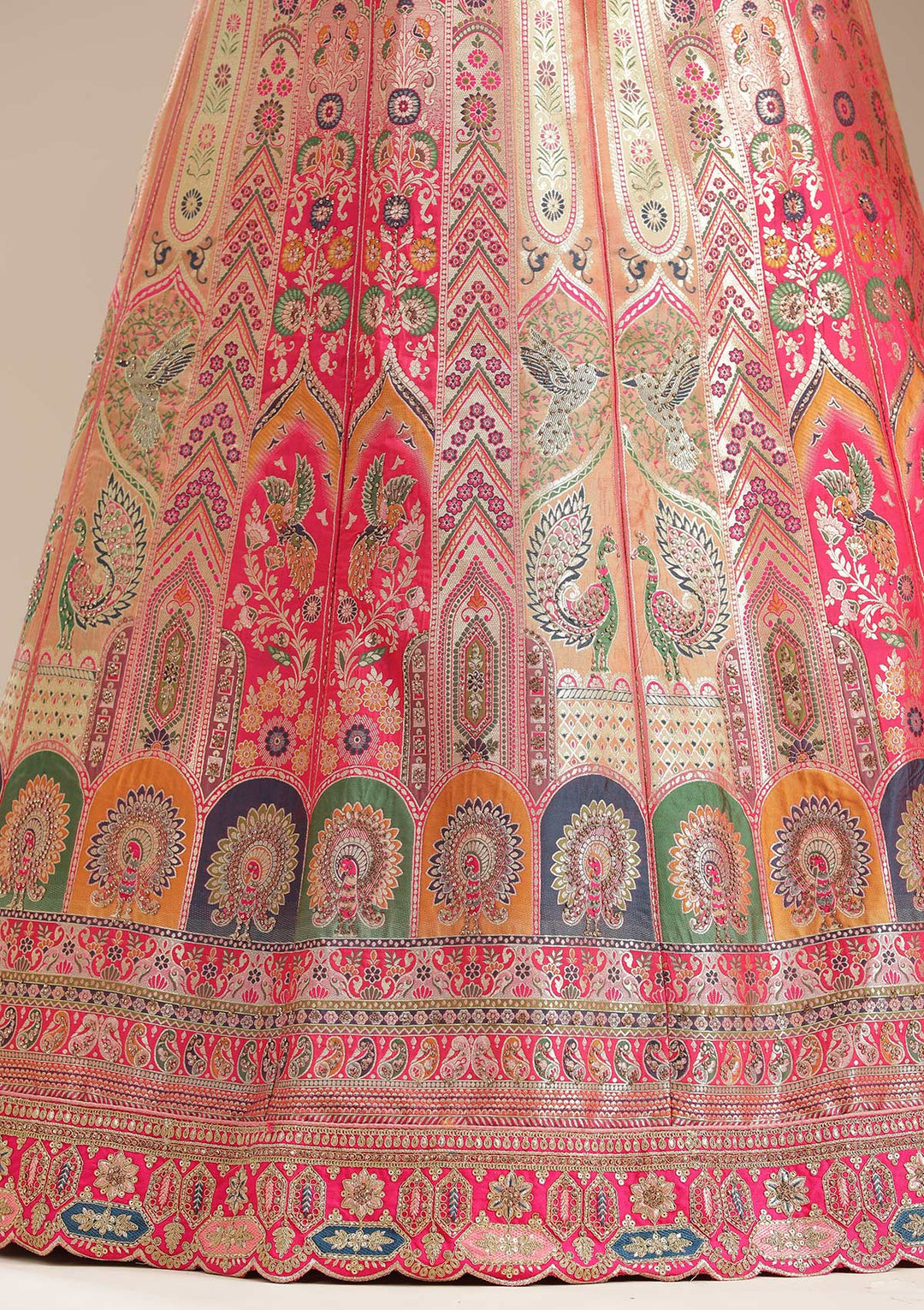 Rani Pink Stonework Banarasi Semi-Stitched Lehenga