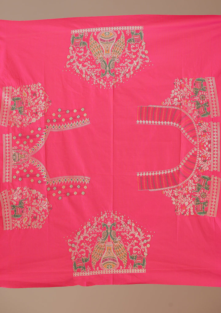 Rani Pink Stonework Banarasi Semi-Stitched Lehenga