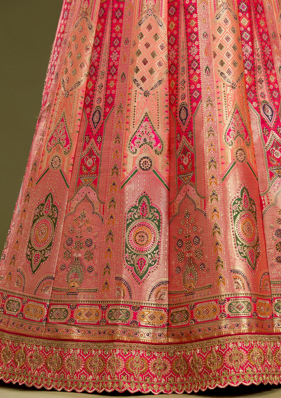 Peach Stonework Banarasi Readymade Lehenga
