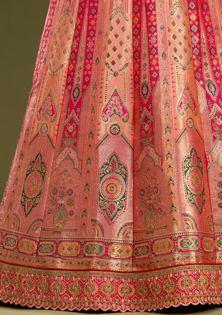 Peach Stonework Banarasi Readymade Lehenga