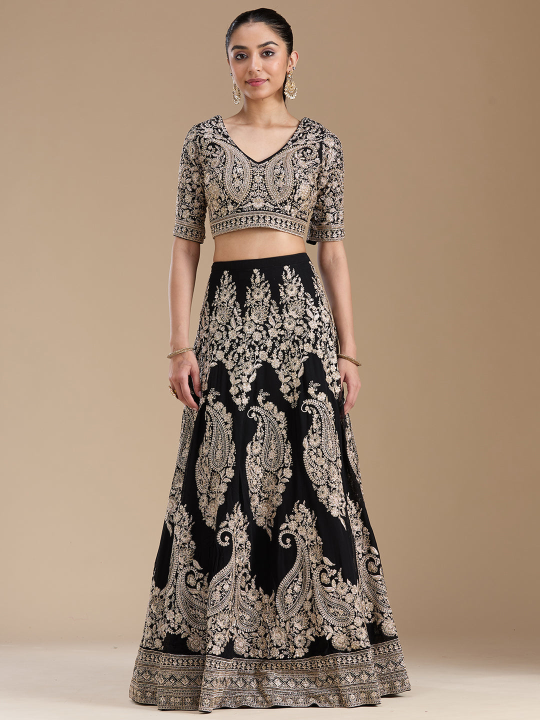 Black Zariwork (Gold) Georgette Readymade Lehenga