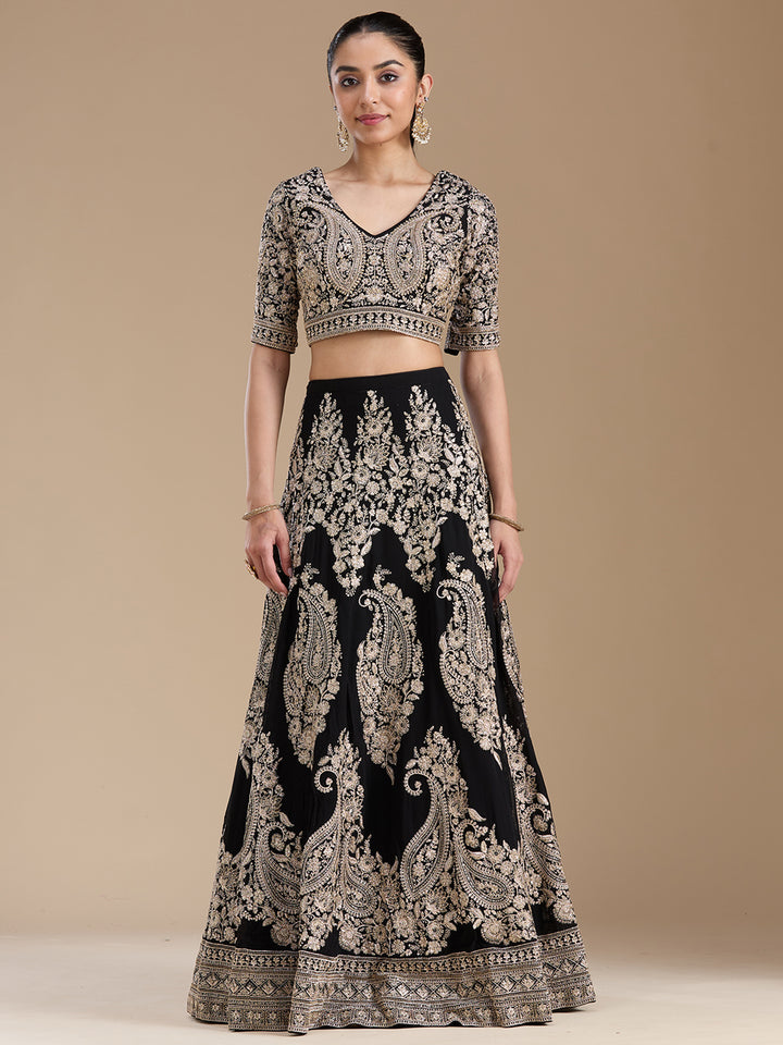 Black Zariwork (Gold) Georgette Readymade Lehenga