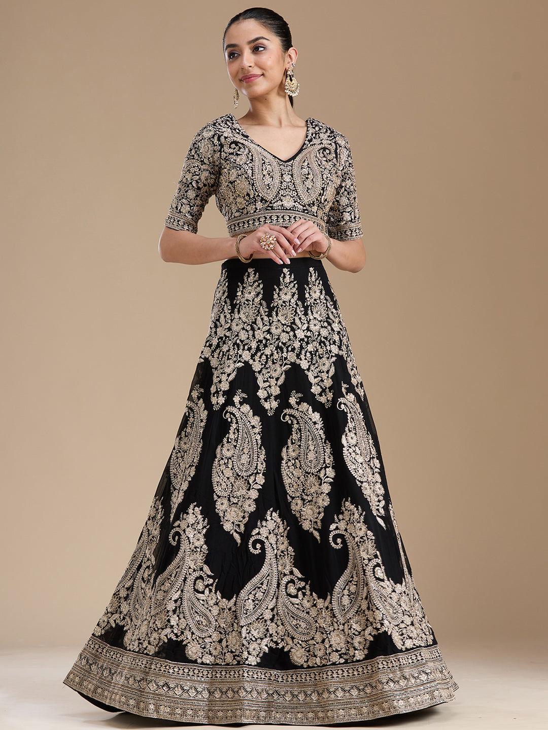 Black Zariwork (Gold) Georgette Readymade Lehenga