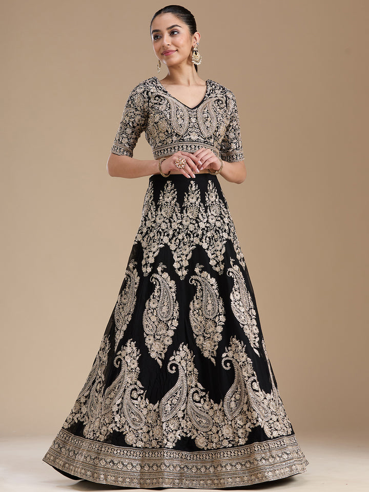 Black Zariwork (Gold) Georgette Readymade Lehenga