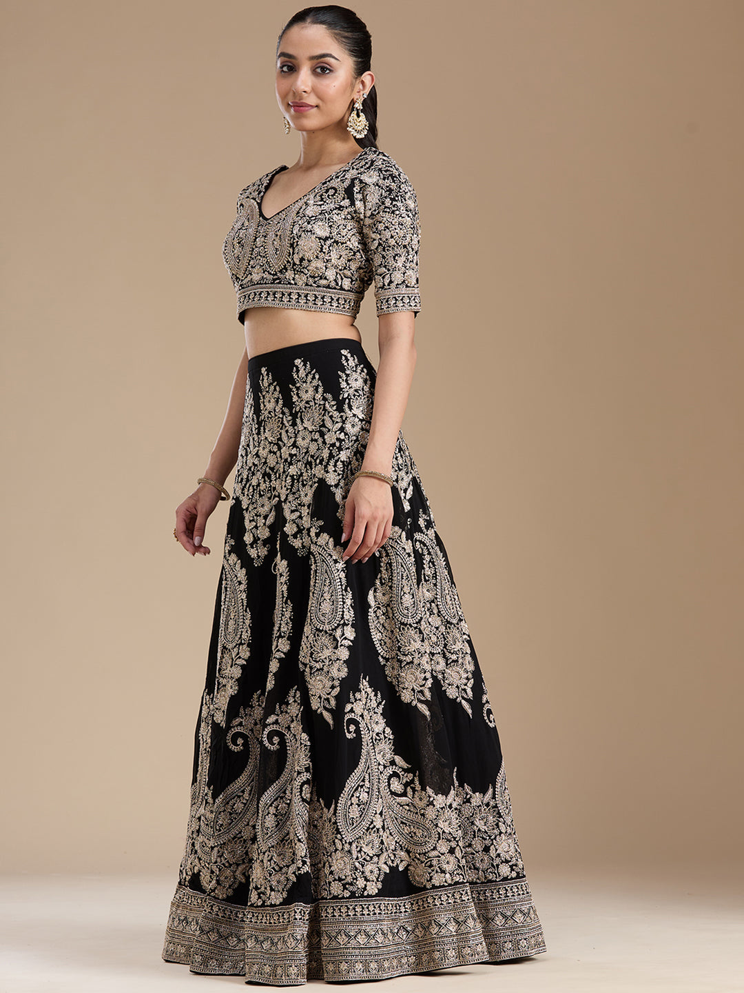 Black Zariwork (Gold) Georgette Readymade Lehenga