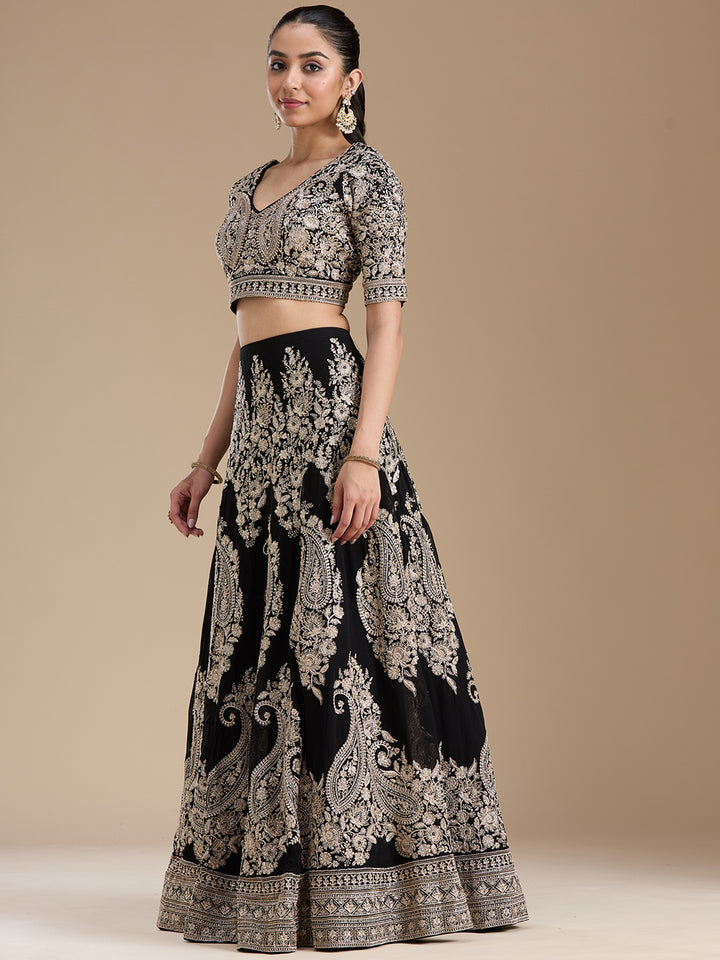 Black Zariwork (Gold) Georgette Readymade Lehenga
