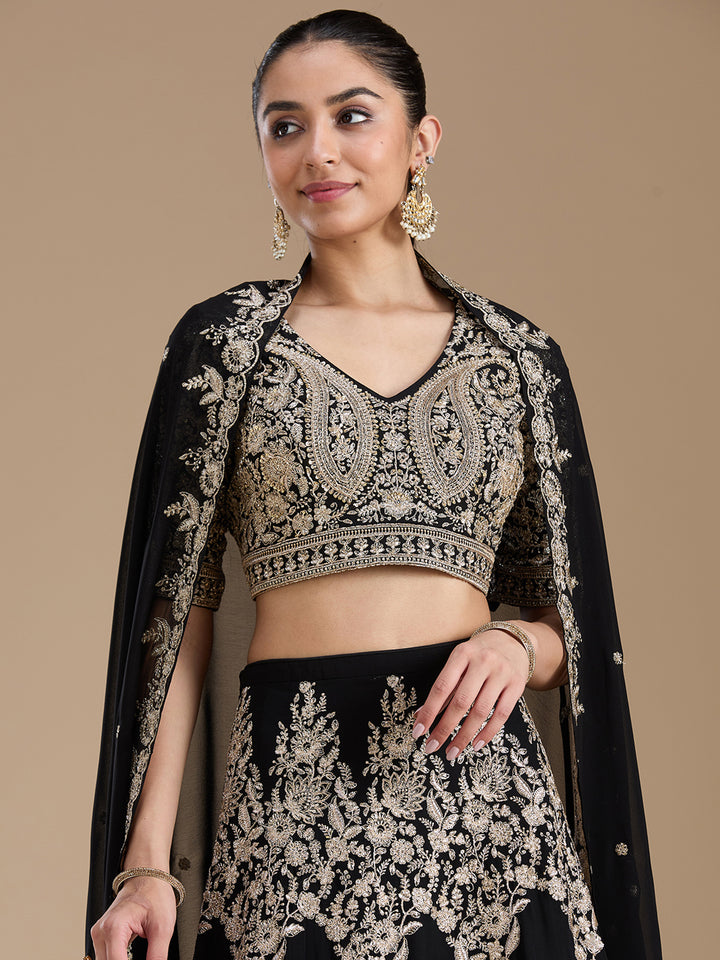 Black Zariwork (Gold) Georgette Readymade Lehenga