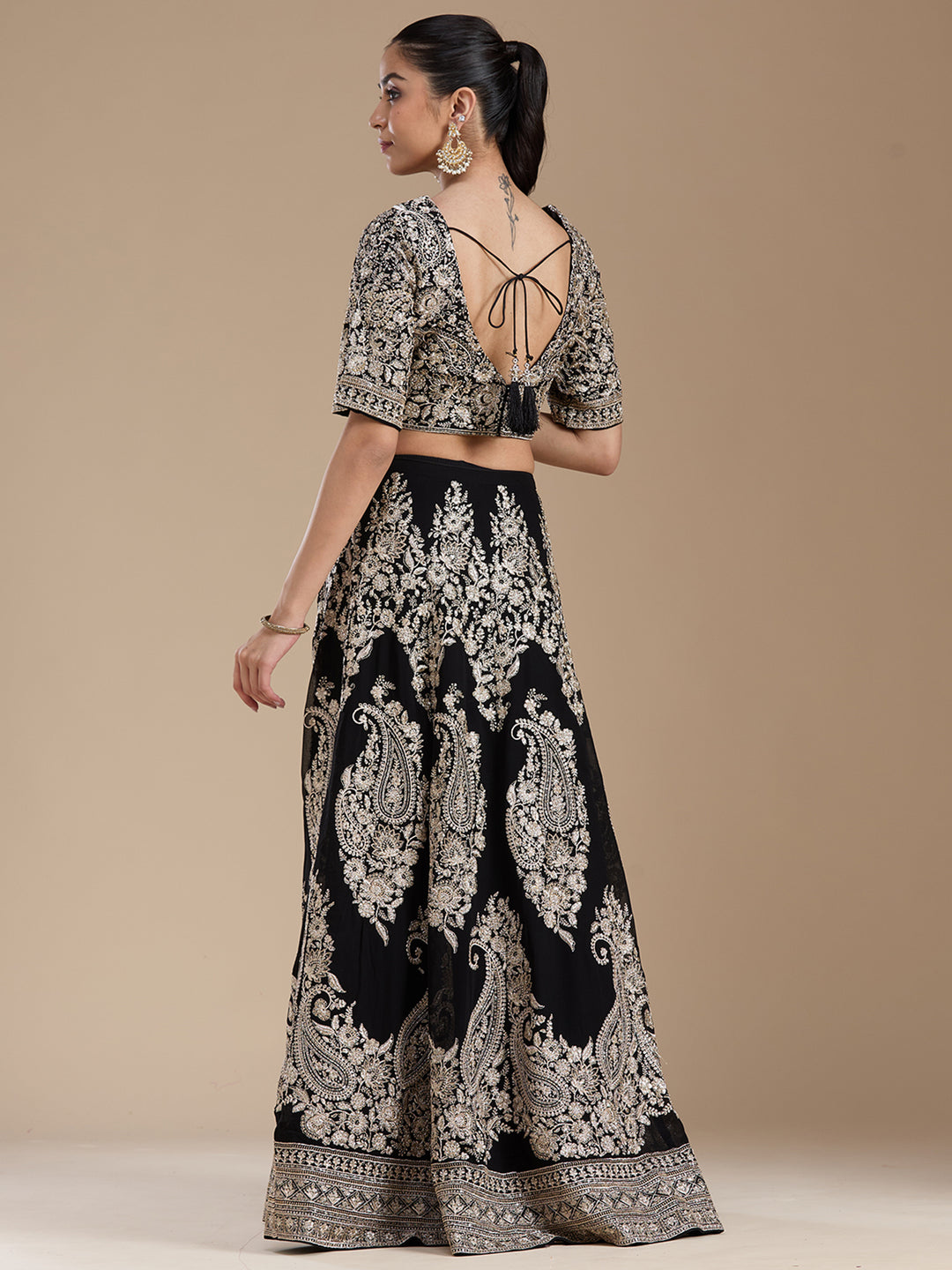 Black Zariwork (Gold) Georgette Readymade Lehenga