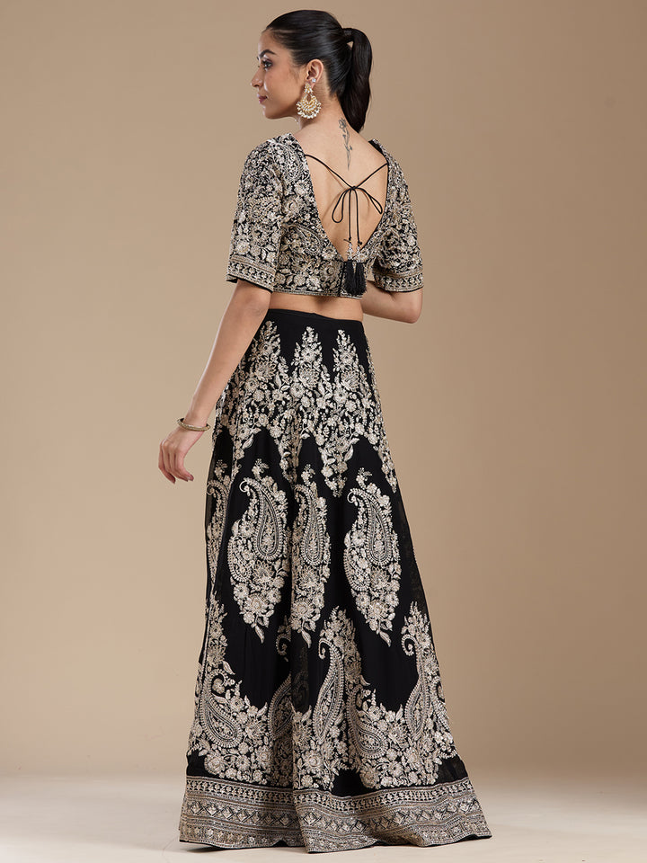 Black Zariwork (Gold) Georgette Readymade Lehenga