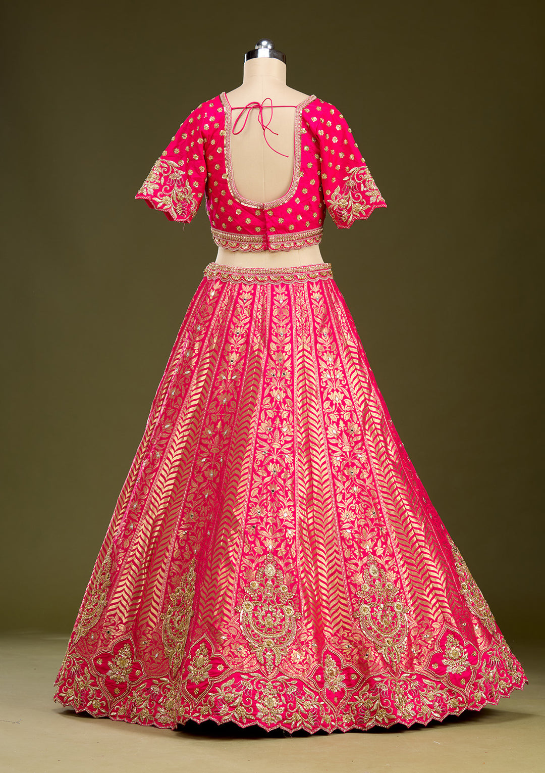 Rani Pink Zariwork (Gold) Banarasi Readymade Lehenga