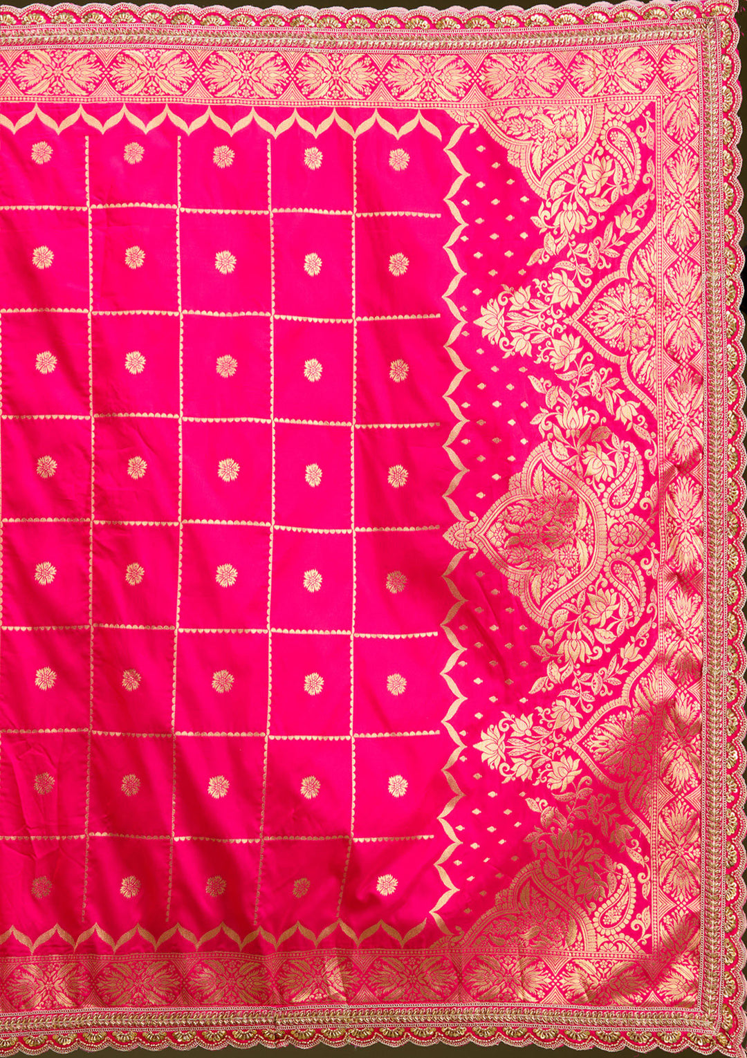 Rani Pink Zariwork (Gold) Banarasi Readymade Lehenga