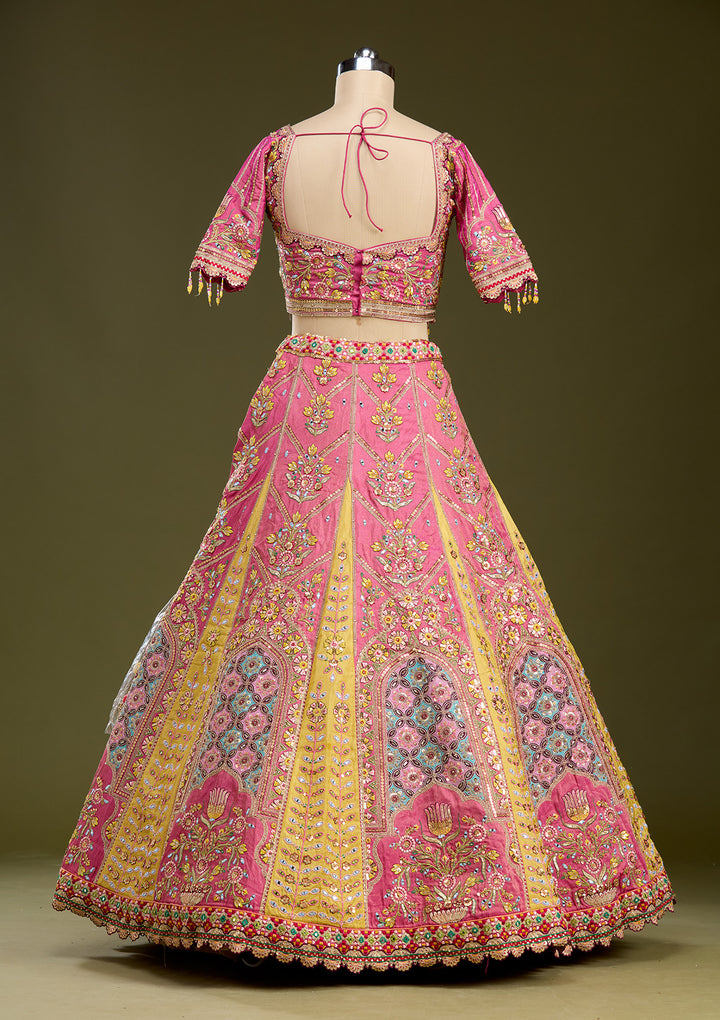 Pink Threadwork Banarasi Readymade Lehenga