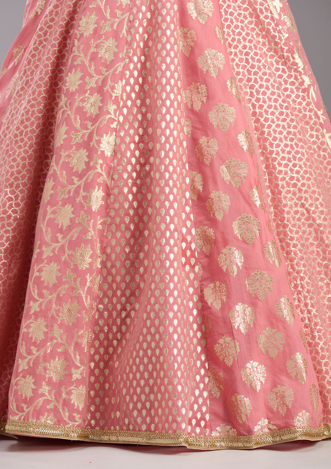 Pink Mirrorwork Banarasi Readymade Lehenga
