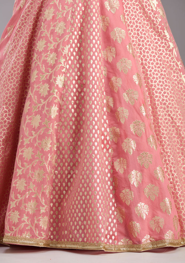 Pink Mirrorwork Banarasi Readymade Lehenga