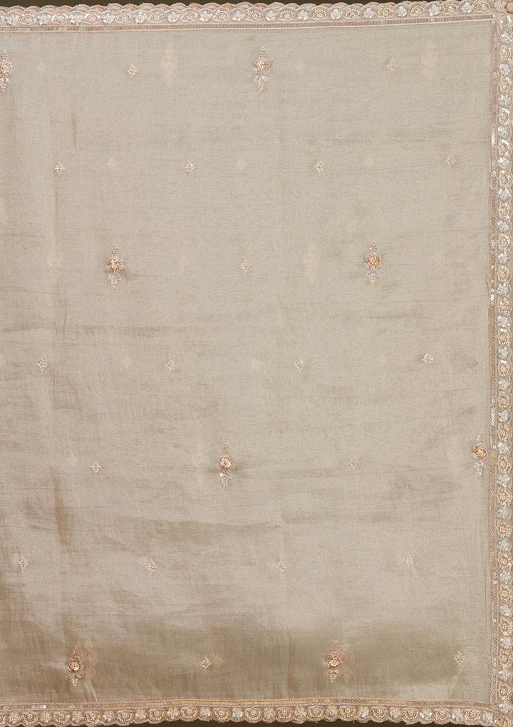 Beige Cording Tissue Readymade Lehenga