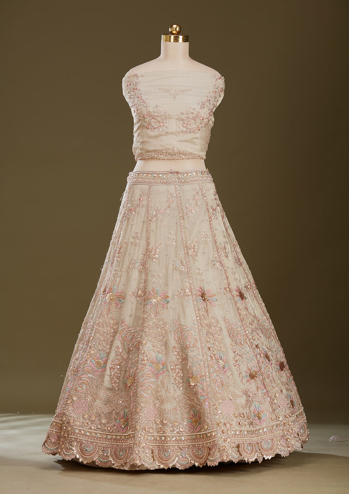 Beige Cording Tissue Readymade Lehenga