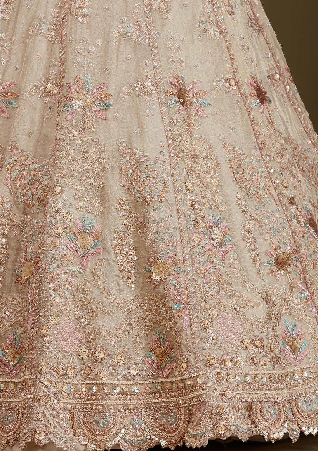 Beige Cording Tissue Readymade Lehenga