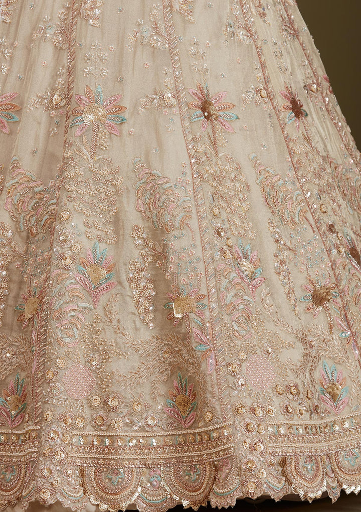 Beige Cording Tissue Readymade Lehenga