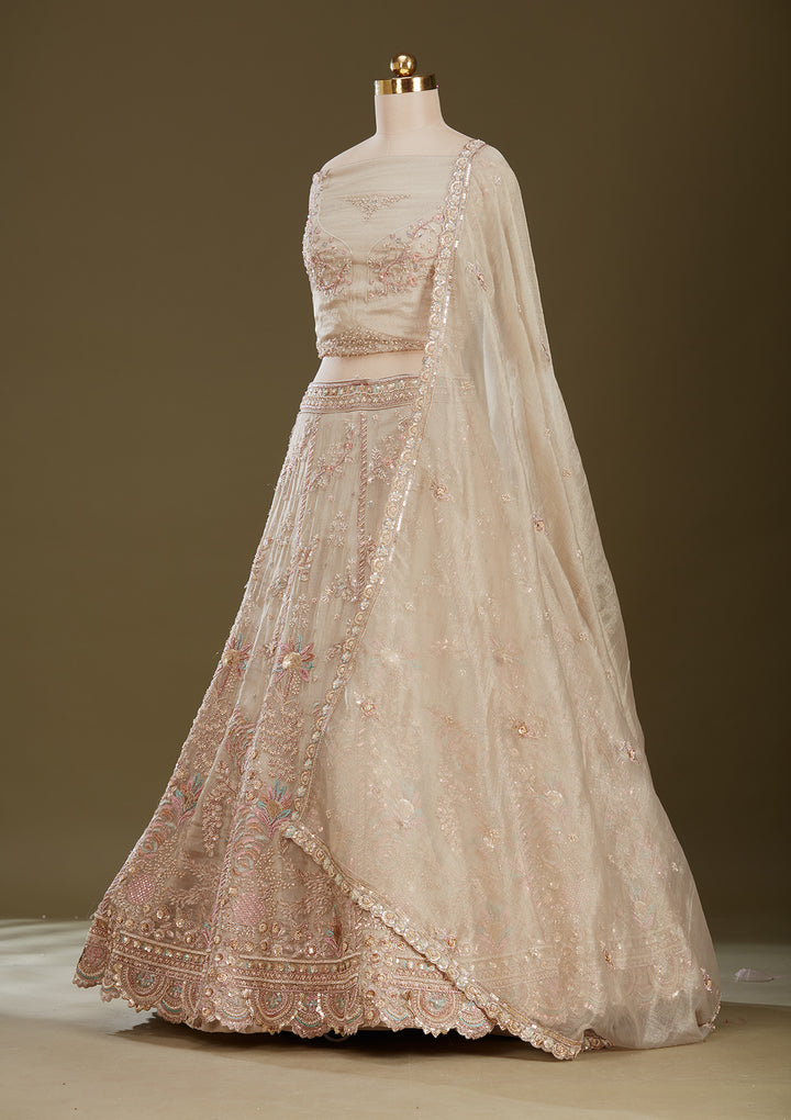 Beige Cording Tissue Readymade Lehenga