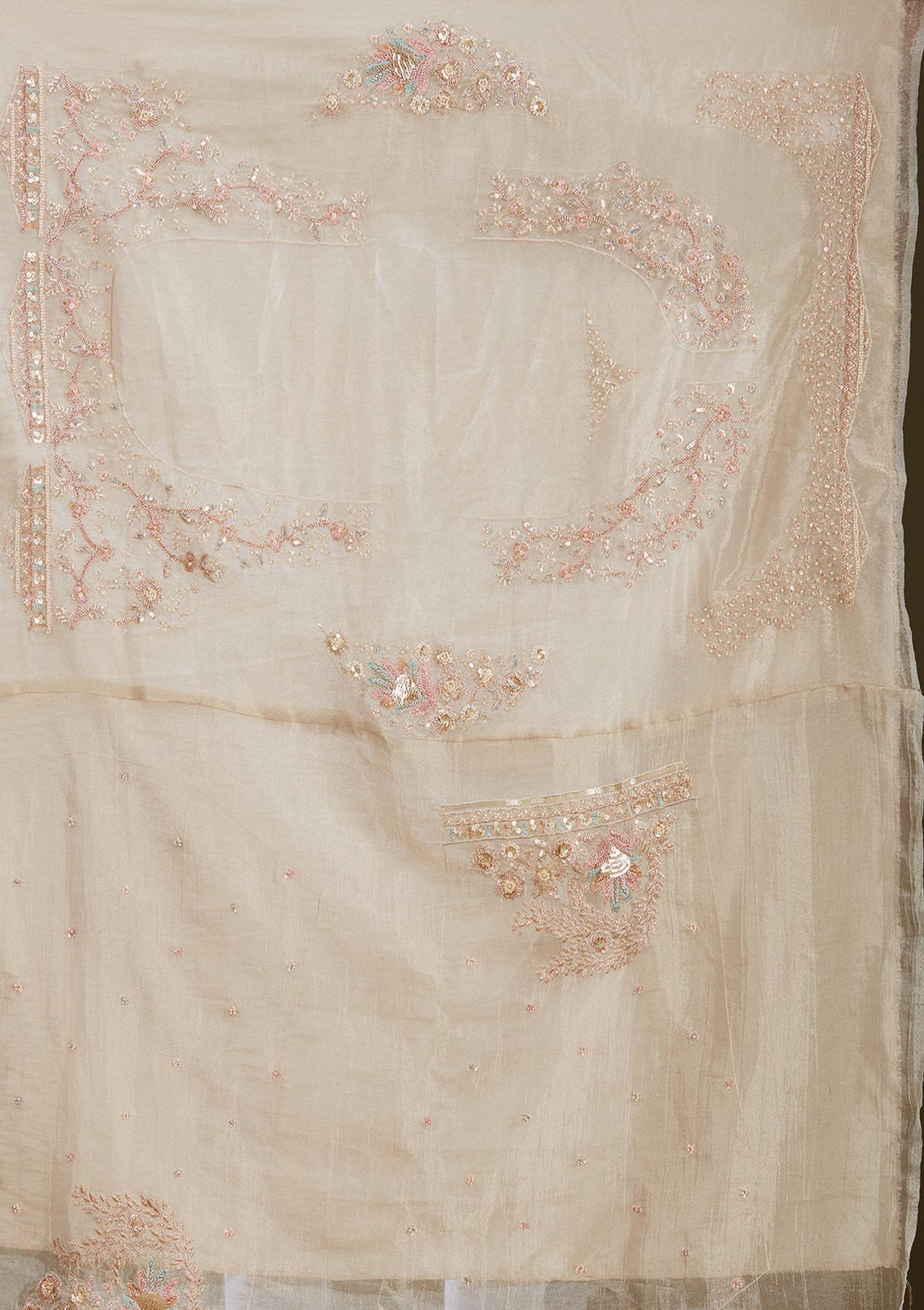 Beige Cording Tissue Readymade Lehenga