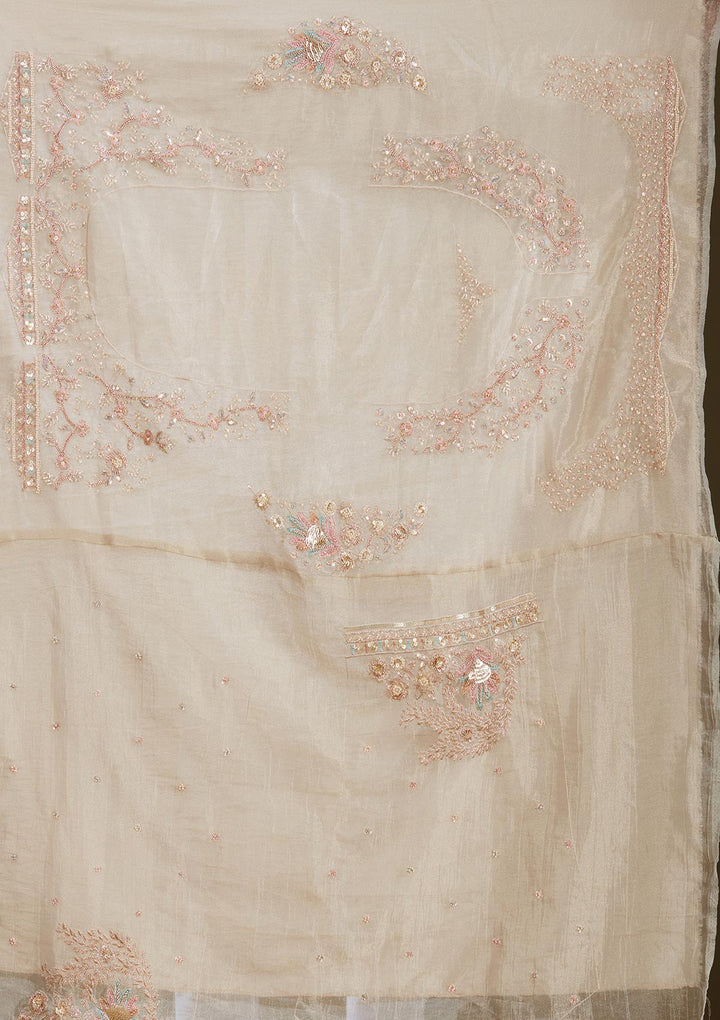 Beige Cording Tissue Readymade Lehenga