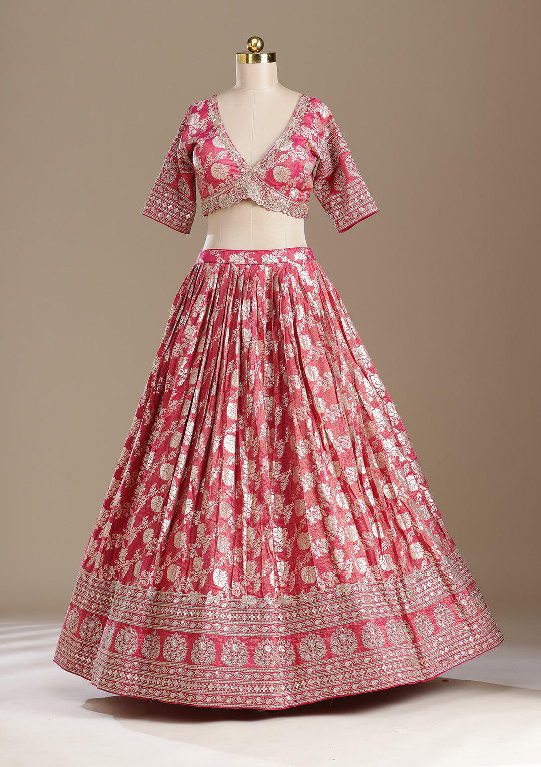 Gajari Pink Cording Banarasi Readymade Lehenga