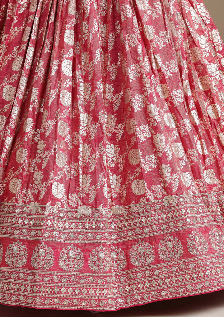 Gajari Pink Cording Banarasi Readymade Lehenga