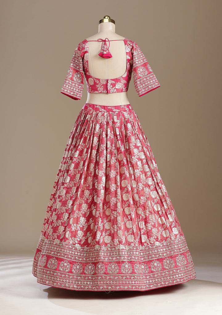 Gajari Pink Cording Banarasi Readymade Lehenga