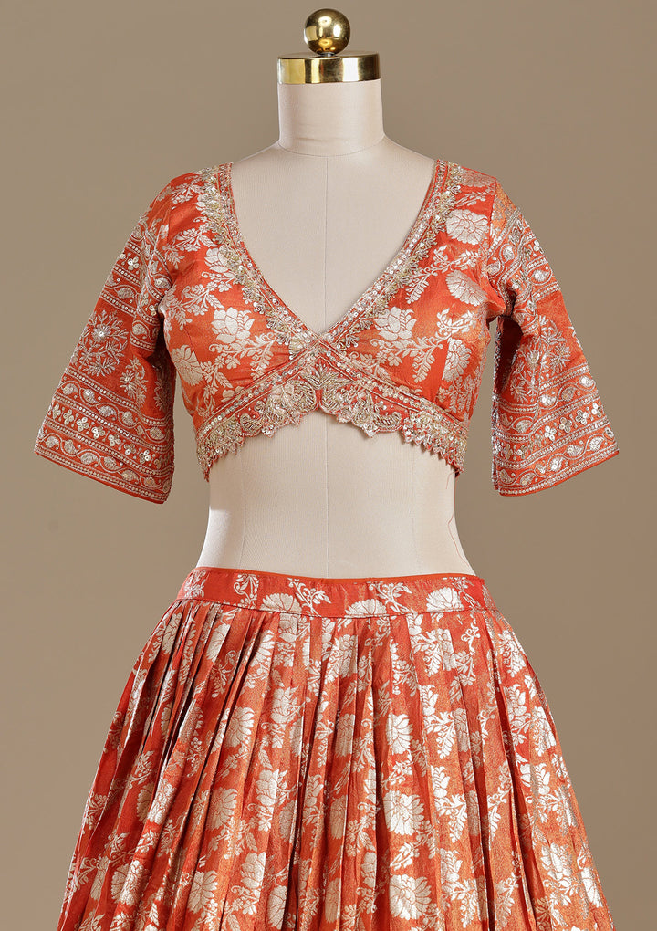 Light Orange Cording Banarasi Readymade Lehenga