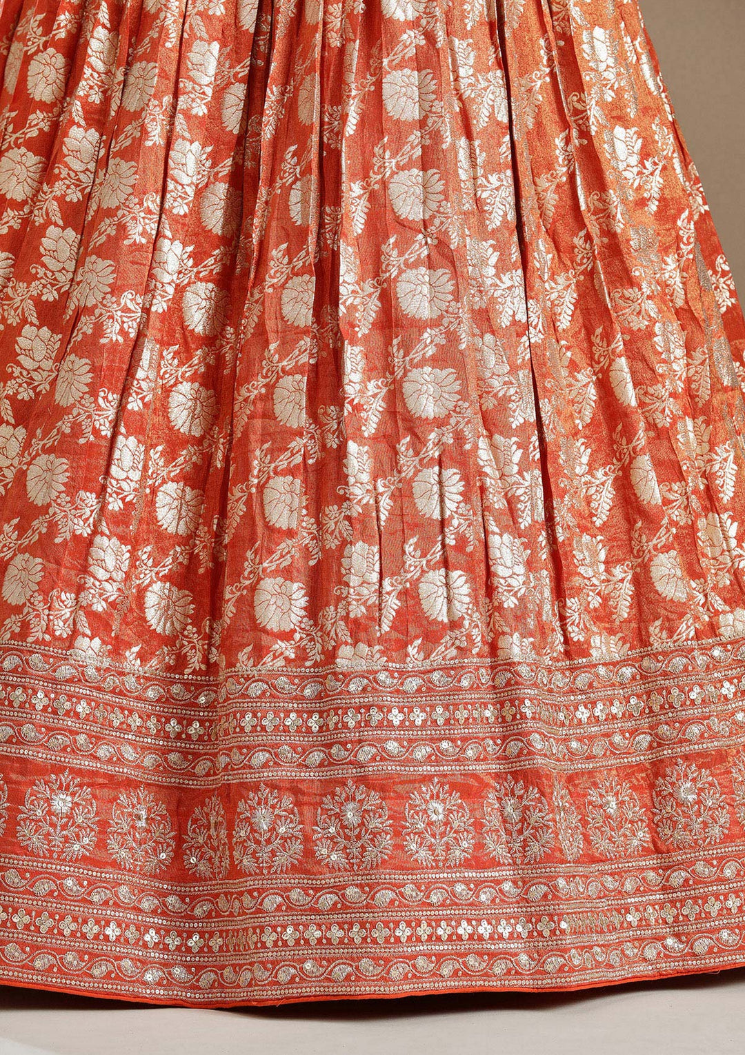 Light Orange Cording Banarasi Readymade Lehenga