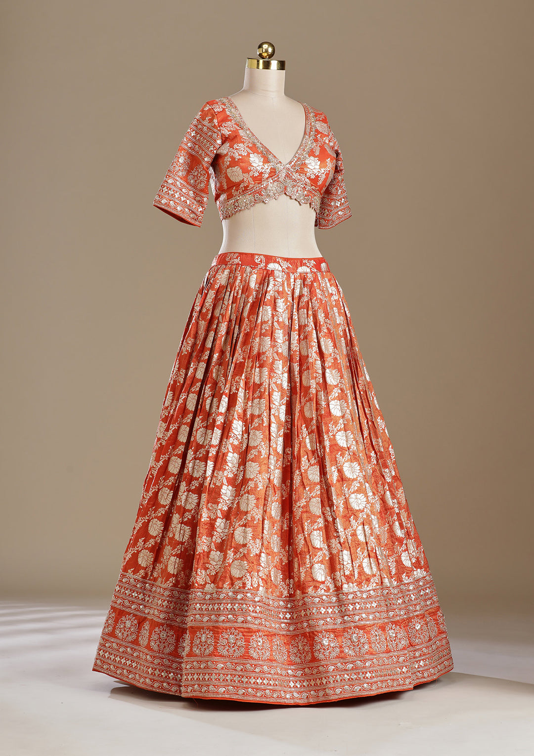 Light Orange Cording Banarasi Readymade Lehenga