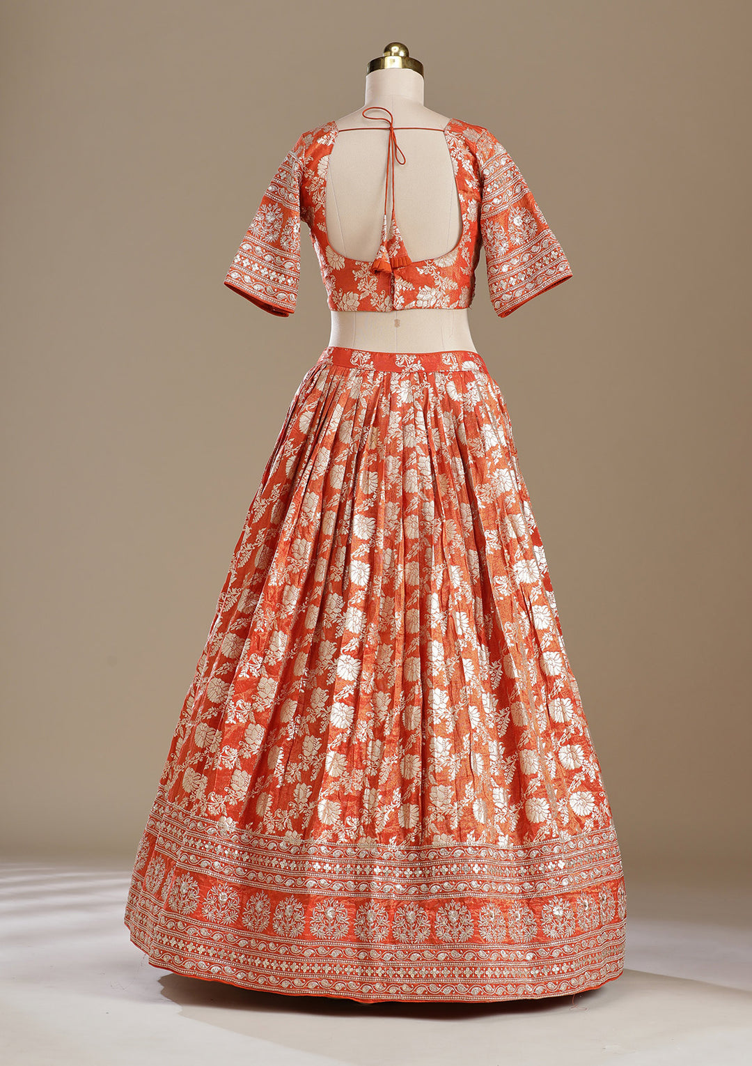 Light Orange Cording Banarasi Readymade Lehenga