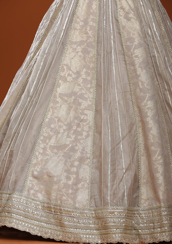 Grey Mirrorwork Organza Readymade Lehenga