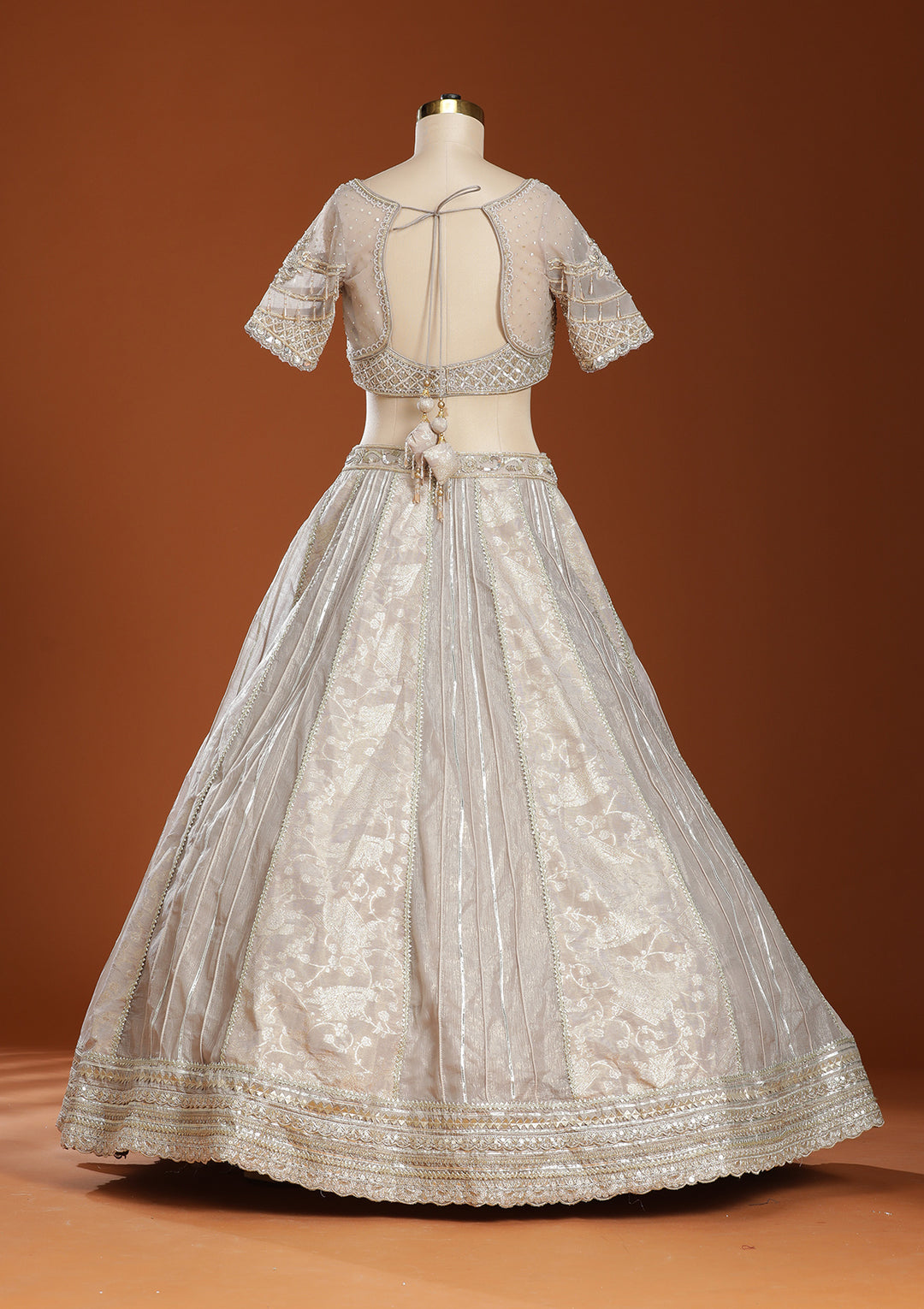 Grey Mirrorwork Organza Readymade Lehenga