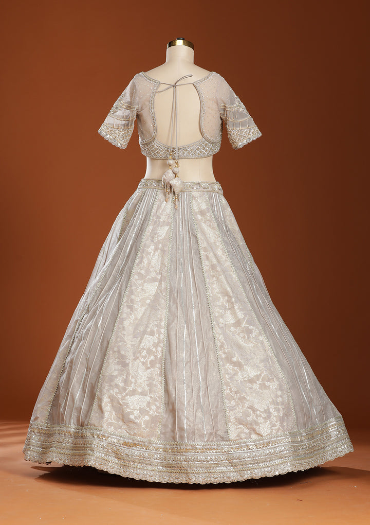 Grey Mirrorwork Organza Readymade Lehenga